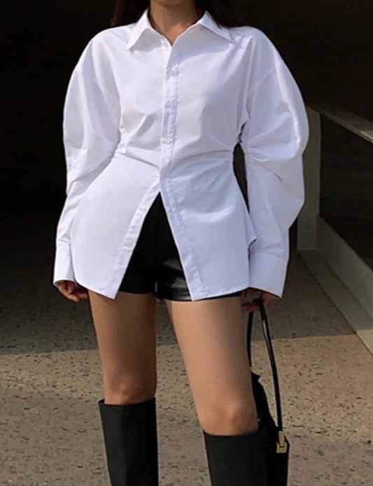 Slim Button Up Blouse white