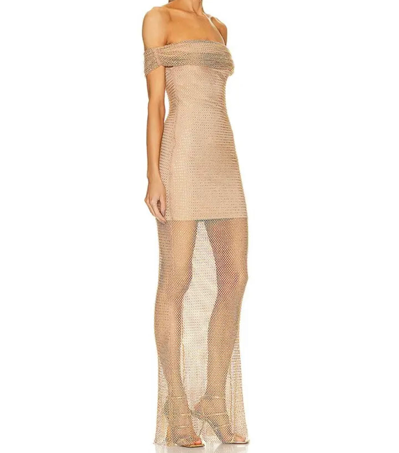 Carrie nude gold embellished maxi dress
