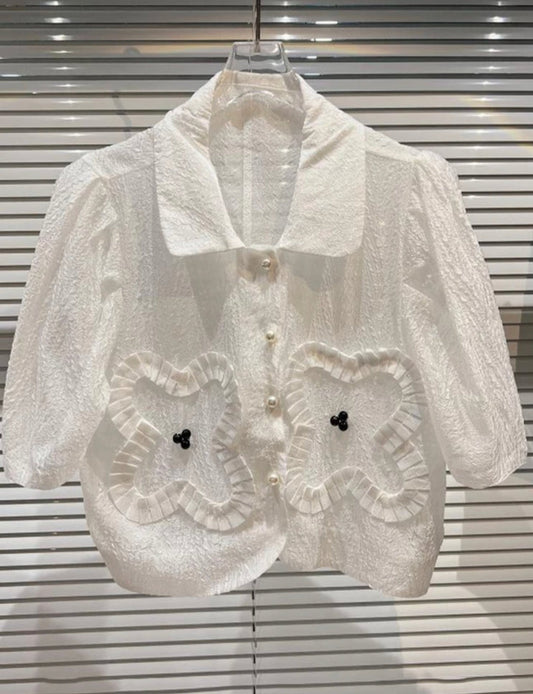 Awe buttoned Shirt Crystal Trim Bow