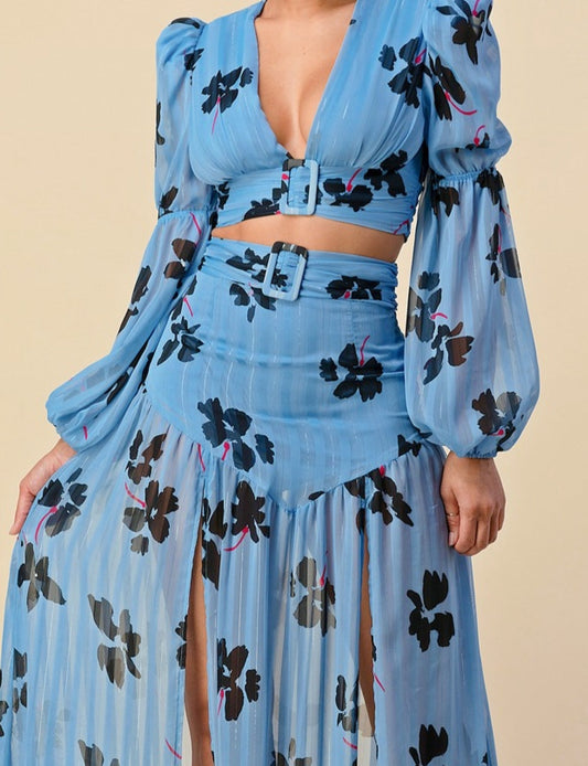The Sang Two Piece Long Sleeve Crop Top With Matching Maxi Skirt