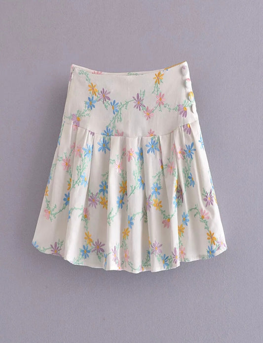 Floral Linen Mini Skirt