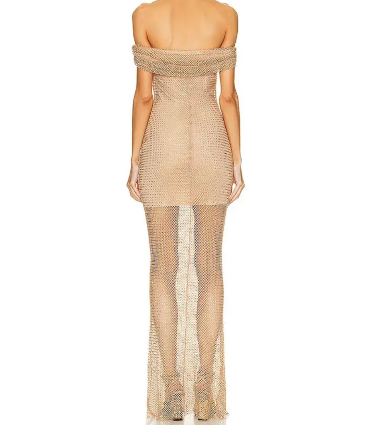 Carrie nude gold embellished maxi dress