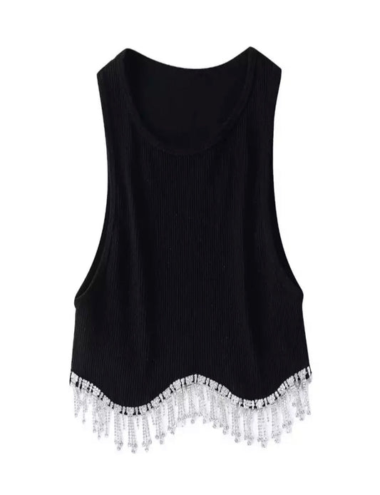 Cropped Tank With Falling Crystals black