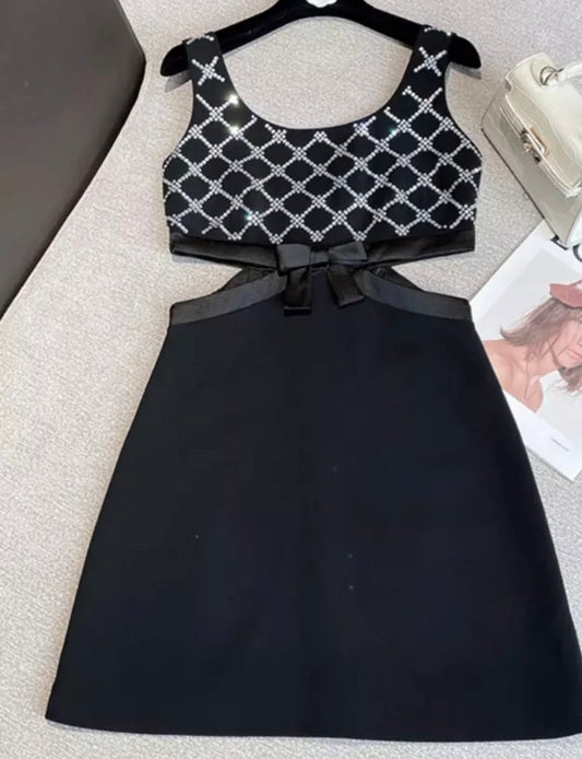 Black Diamond Detail Cut Out Mini Dress