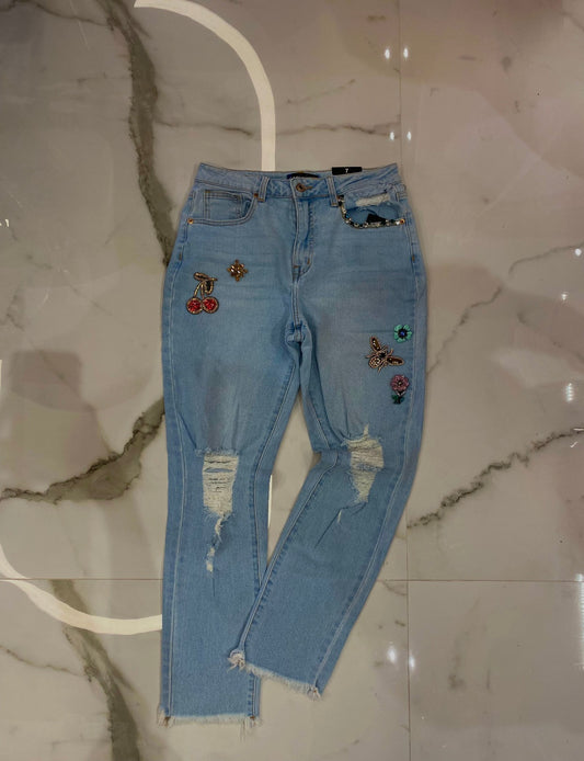Cherry Embellished Mom Jeans
