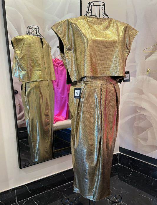 Gold Metallic 2 Piece Maxi Skirt Set gold