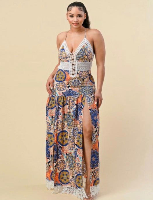 Hannah Colorful Patterned Detailed Maxi Dress