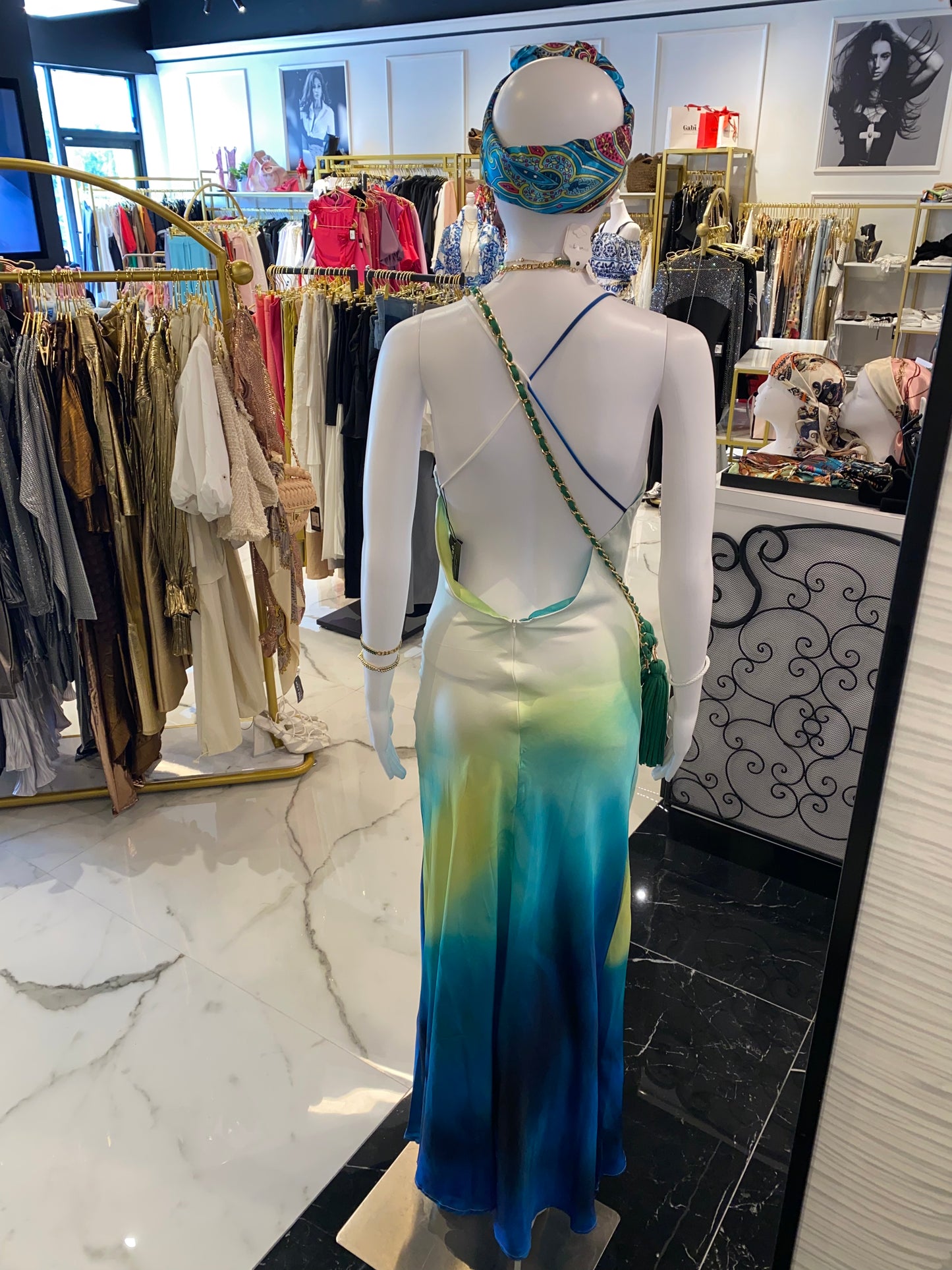Blue Tie Dye silk Long Dress
