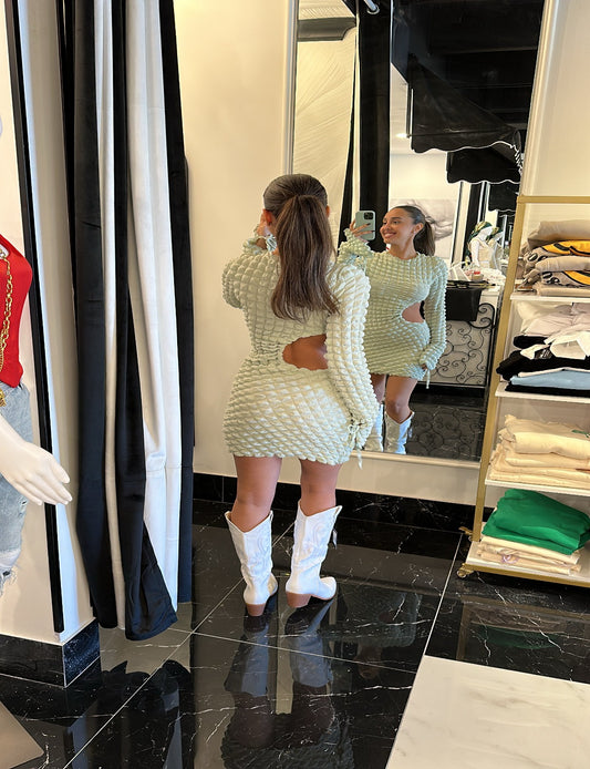 Bubble Side Cut Mini Dress mint