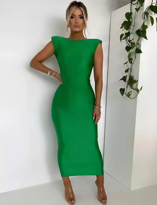 Apple Green Backless Sleeved Cinched Maxi Dress