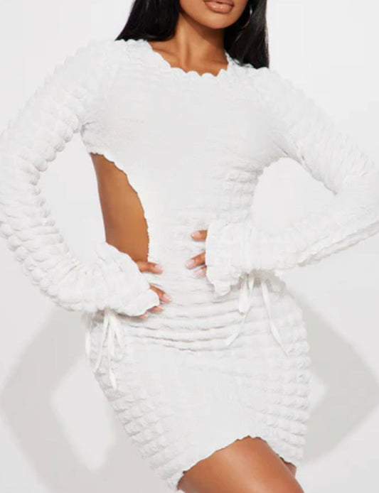 Bubble Side Cut Mini Dress white