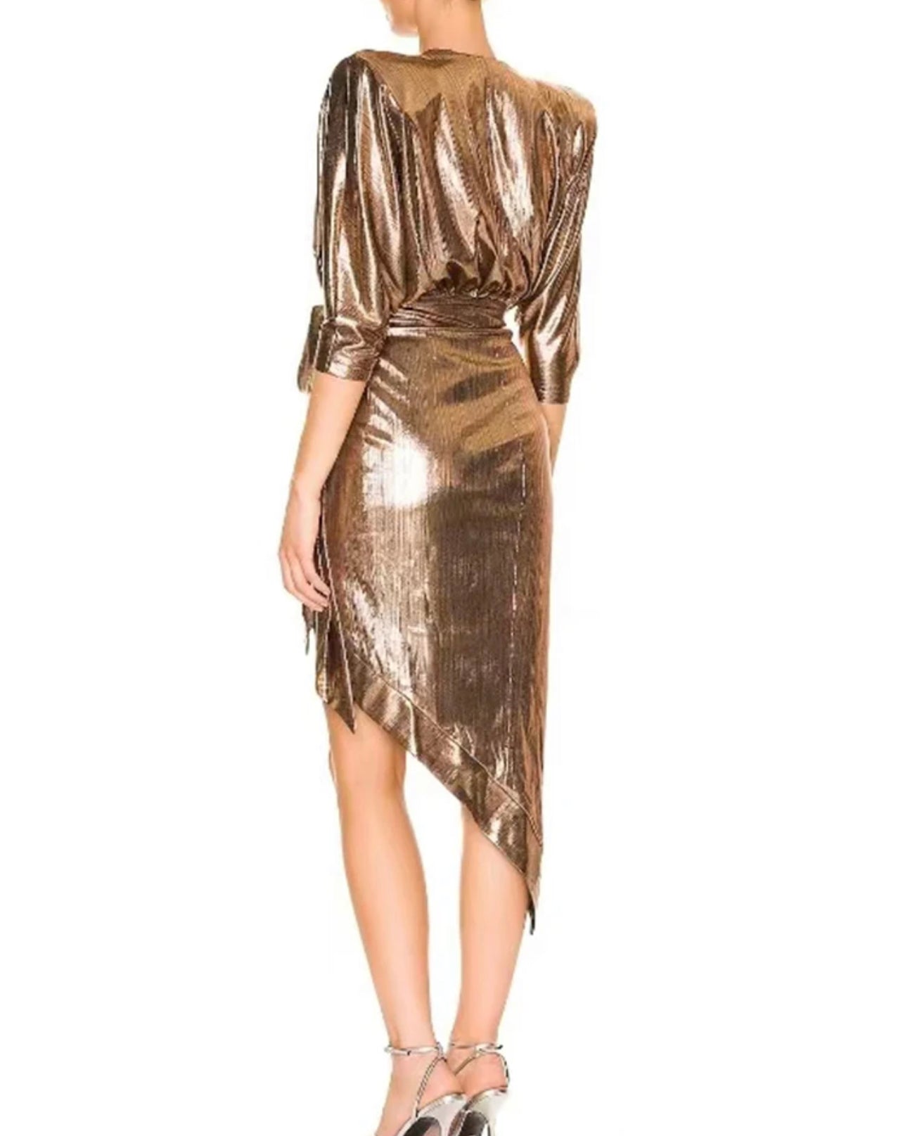 Metallic Bronze Open Cut Mini Dress large