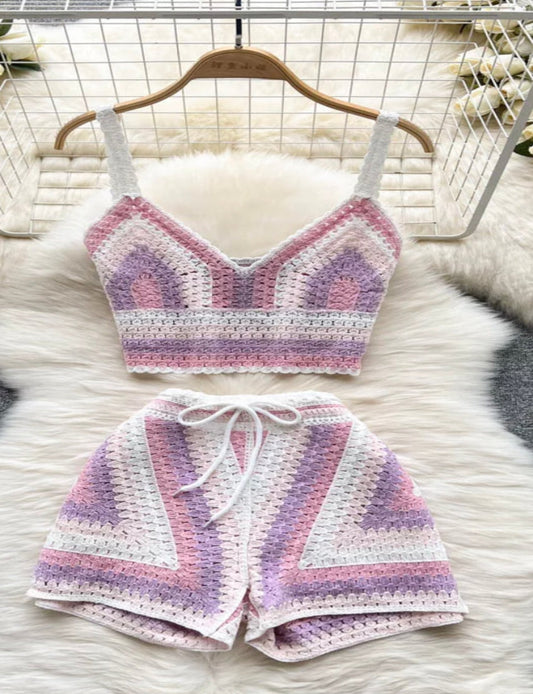 Danielle Pink Pastel Crochet Short Set