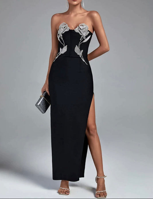 Coco Slit Embellished Dress black