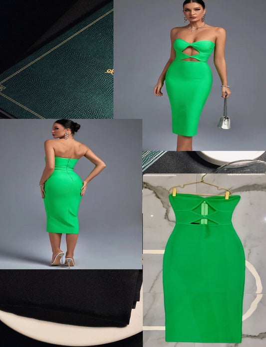 Apple Green Cutout Midi Bandage Dress