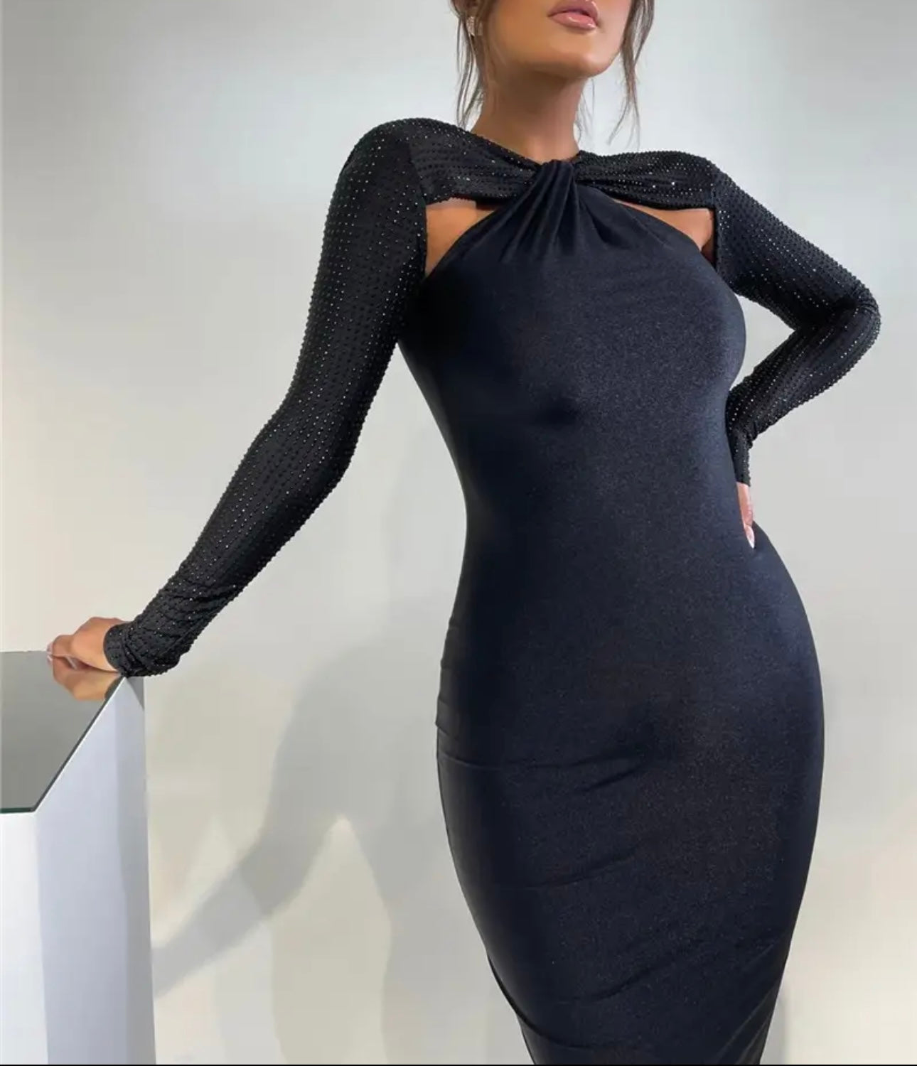 Black Sapphire Studed long sleeve Maxi Dress