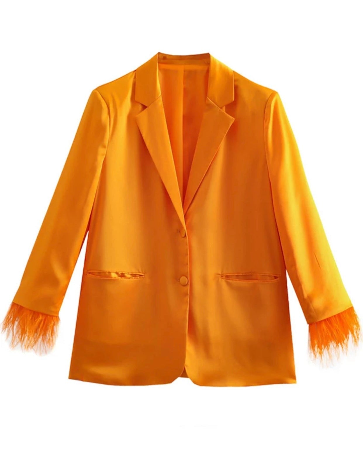 Tulia Orange Feathered Blazer