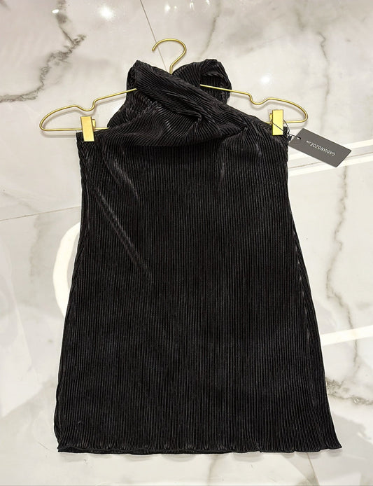 Twisted Plisse Halter Mini Dress black
