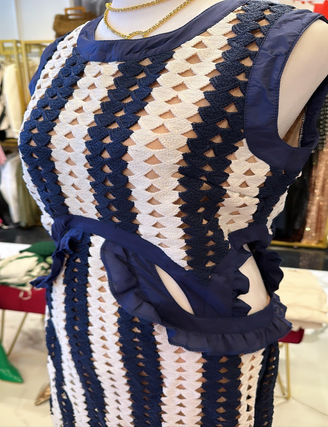 Detailed Cutout Bohemia Maxi Dress blue\white