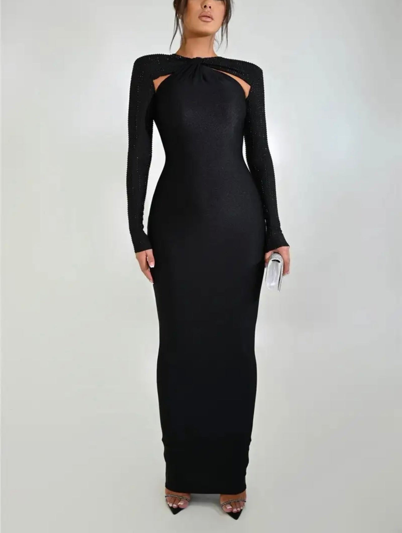 Black Sapphire Studed long sleeve Maxi Dress