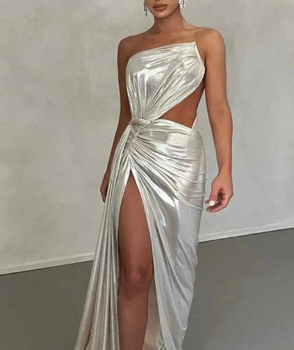 Silver metallic Wrap Backless Dress medium