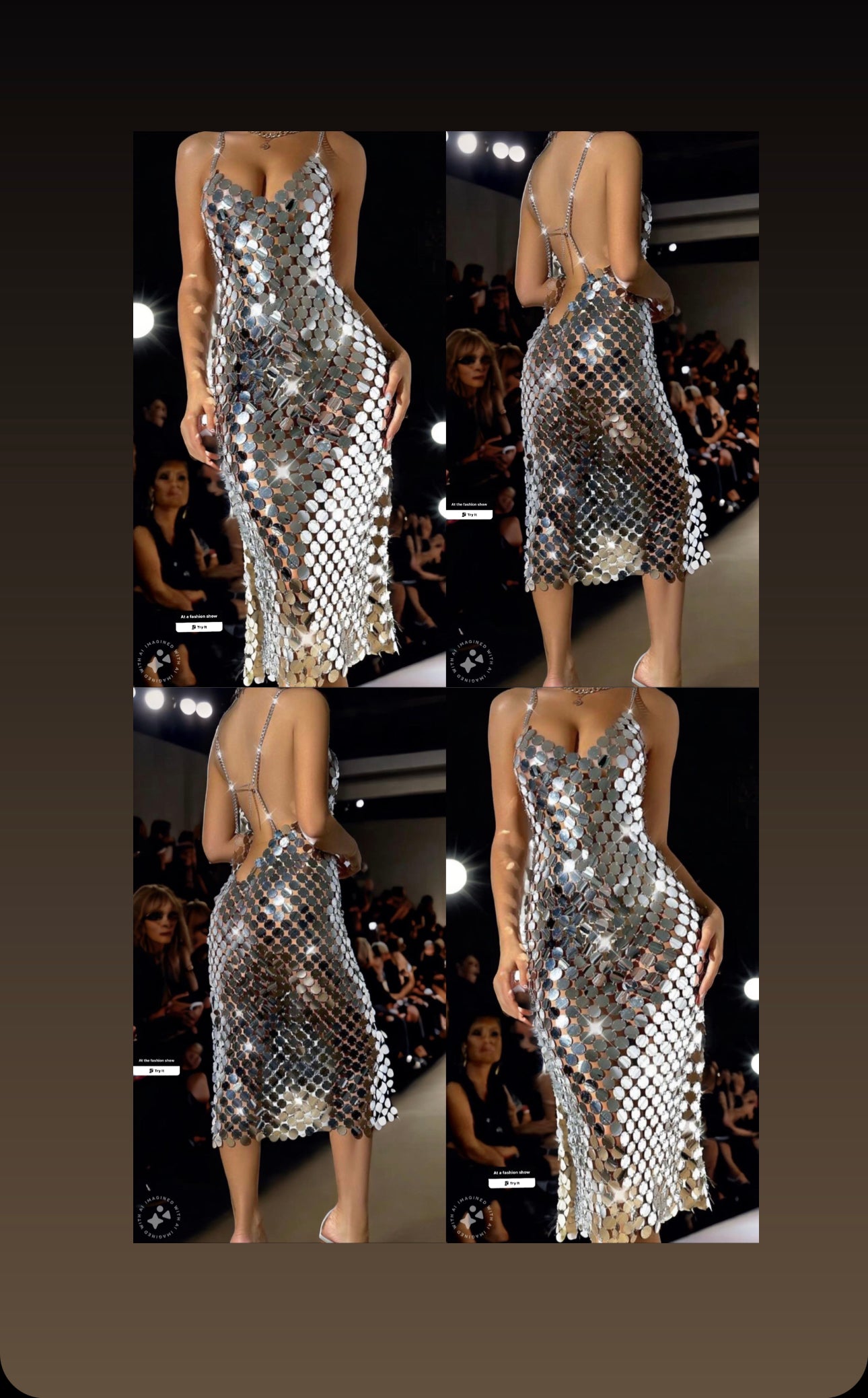 Metal silver midi backless dress