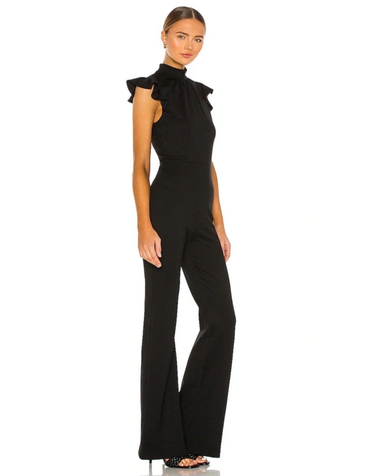 Black Jumpsuit With Ruffles Sleeves