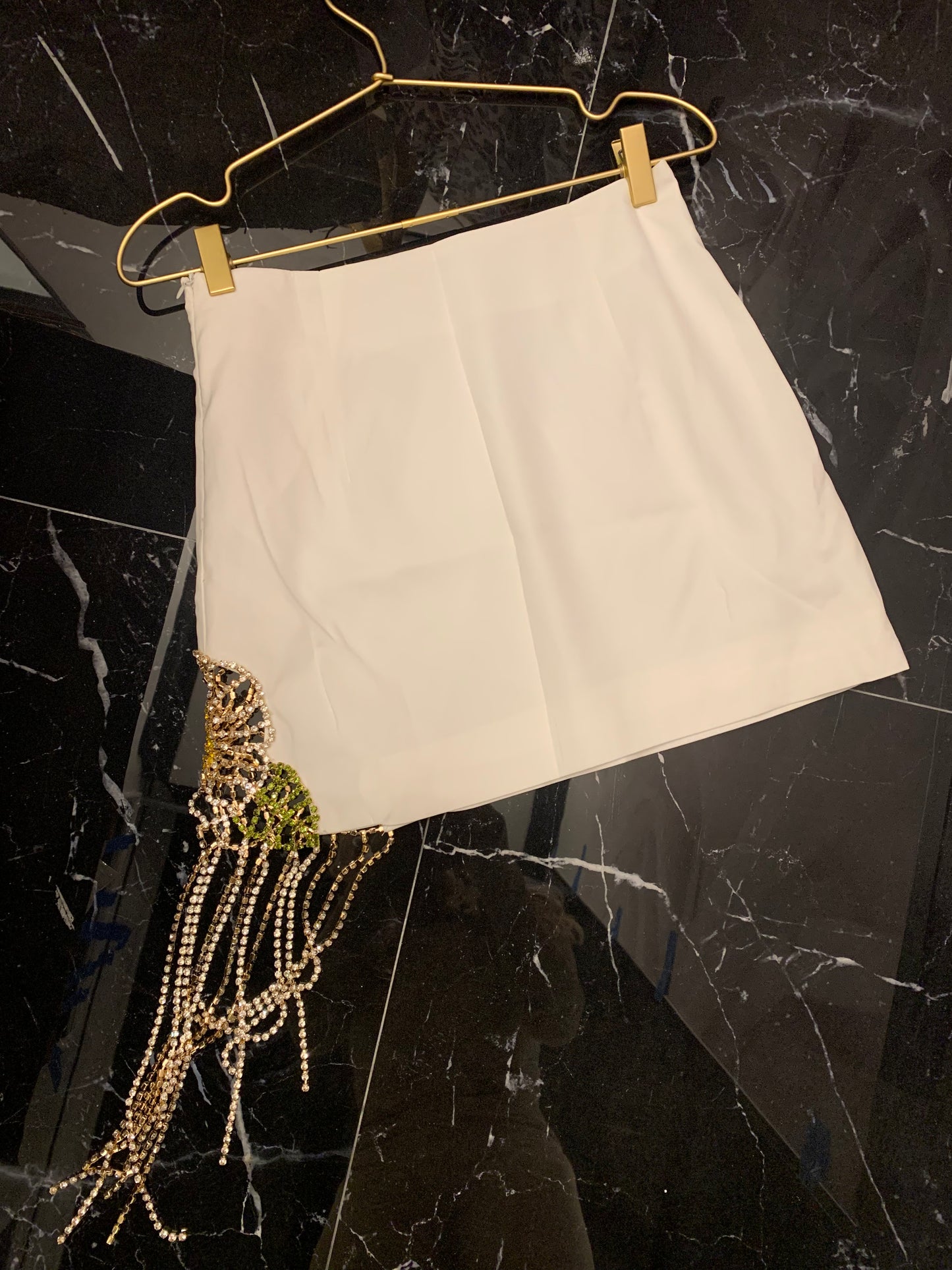 White Rhinestone Detailed Mini Skirt medium
