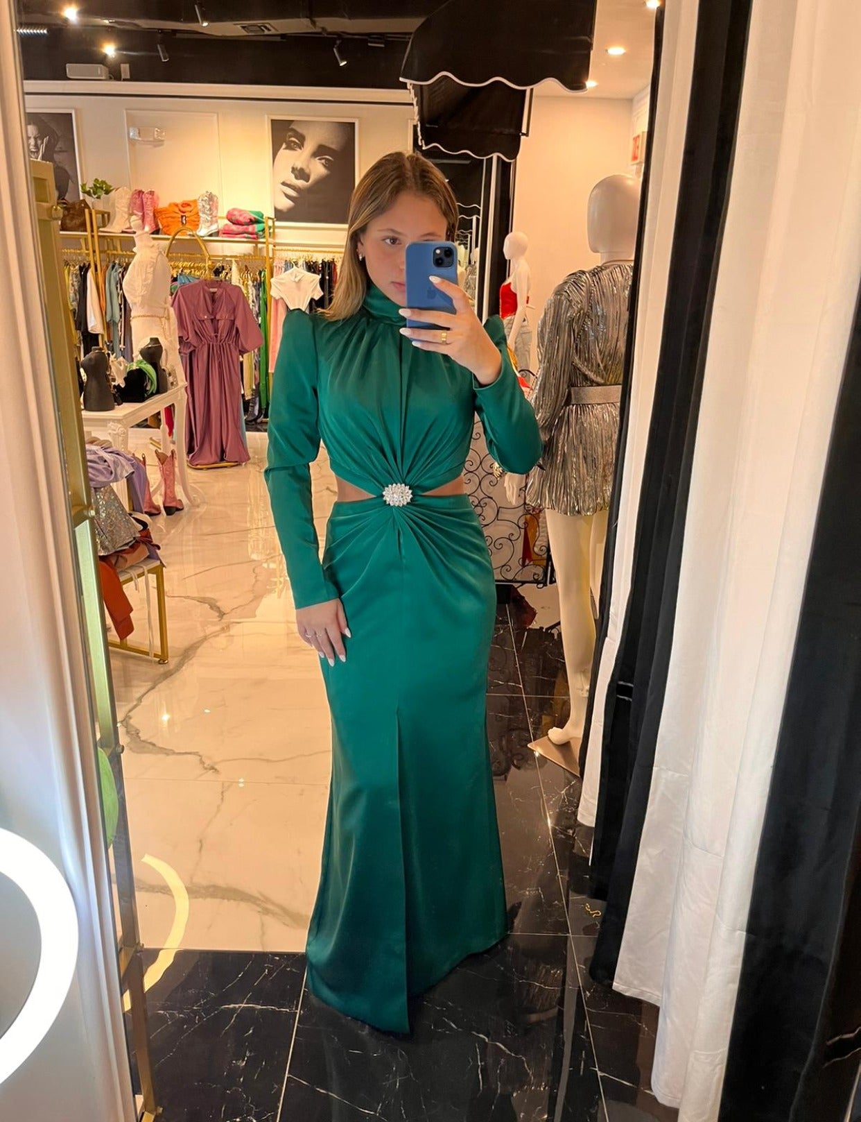 Alix Silk Green Cutout Maxi Dress