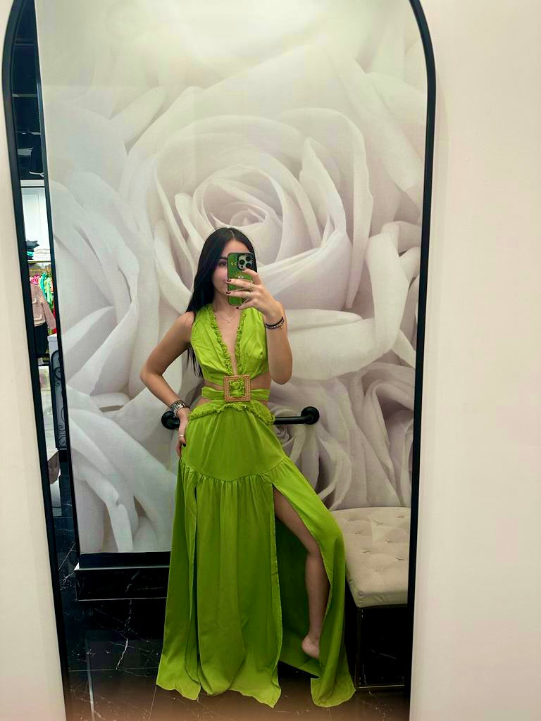 Lexi Cutout Belted Dress limegreen