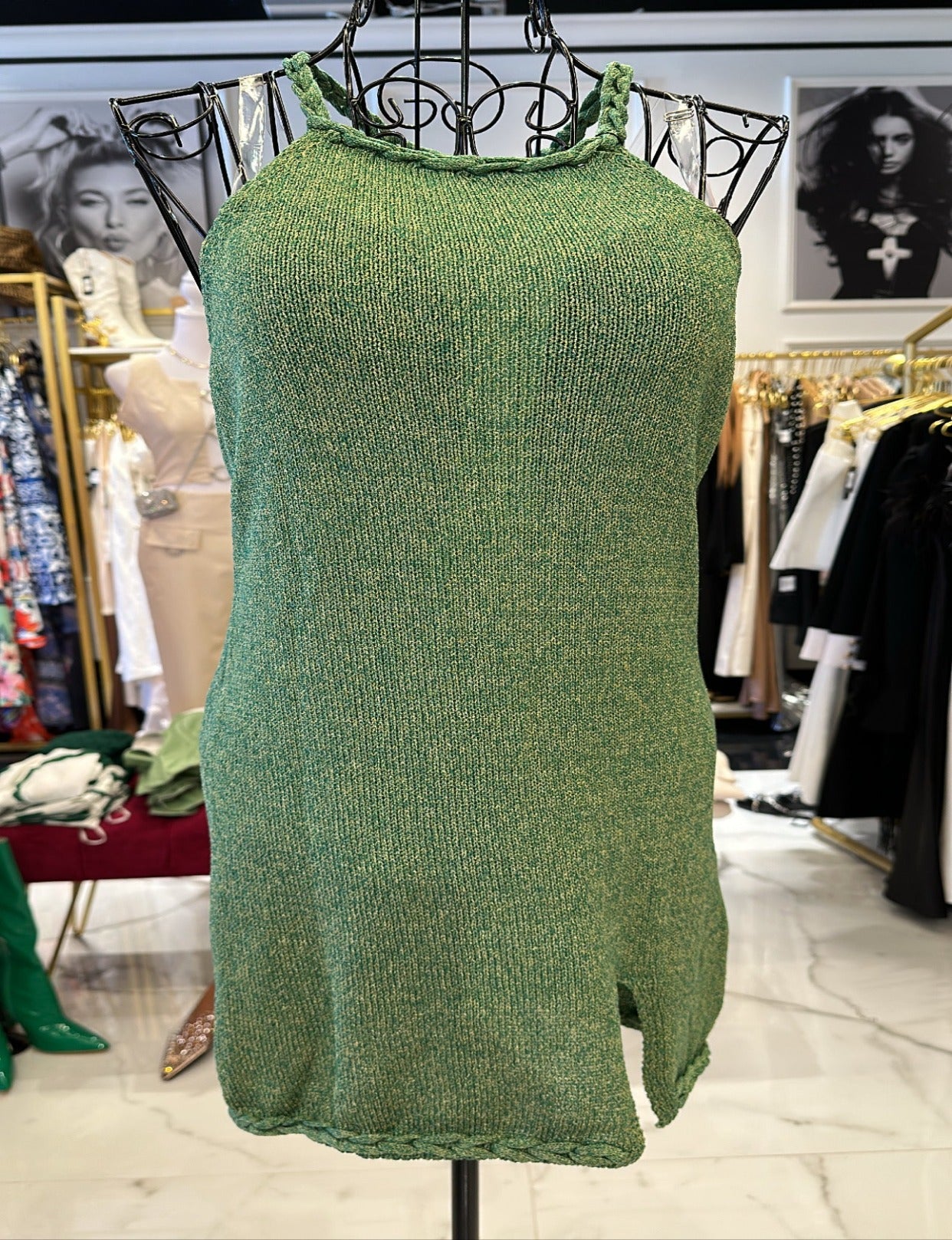 Braided  Crochet Dress green