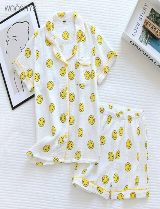 Smiley Pajama Short Sleeves With Short Set