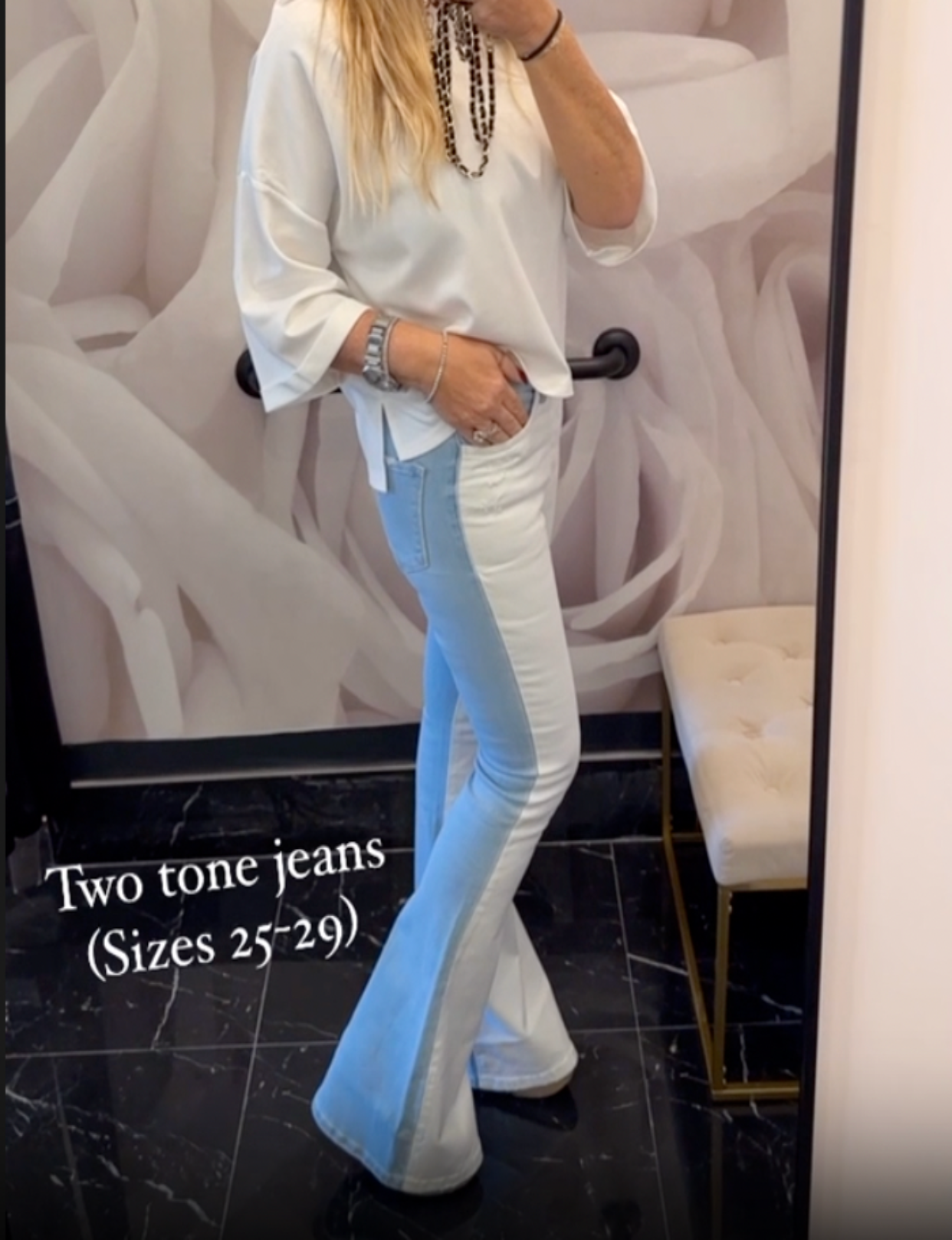 Bella Two Tone Highrise Flare Jeans